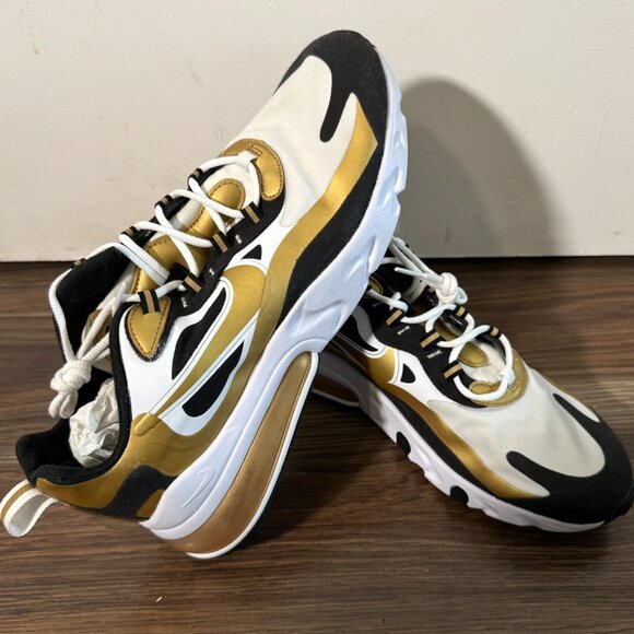 Nike Air Max 270 React White Metallic Gold Black CW7298-100 Men’s Size 10 NEW - Picture 3 of 9